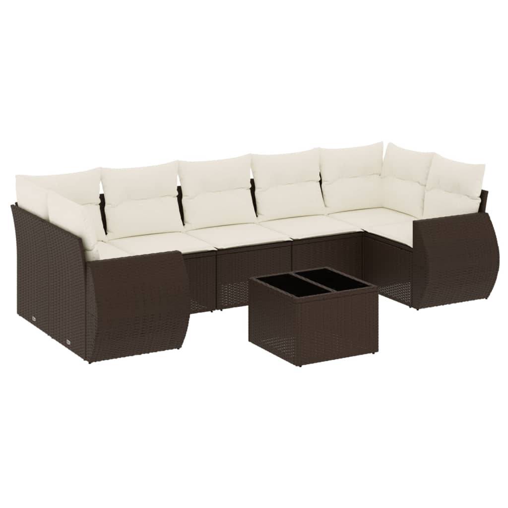 vidaXL 8-tlg. Garten-Sofagarnitur mit Kissen Braun Poly Rattan