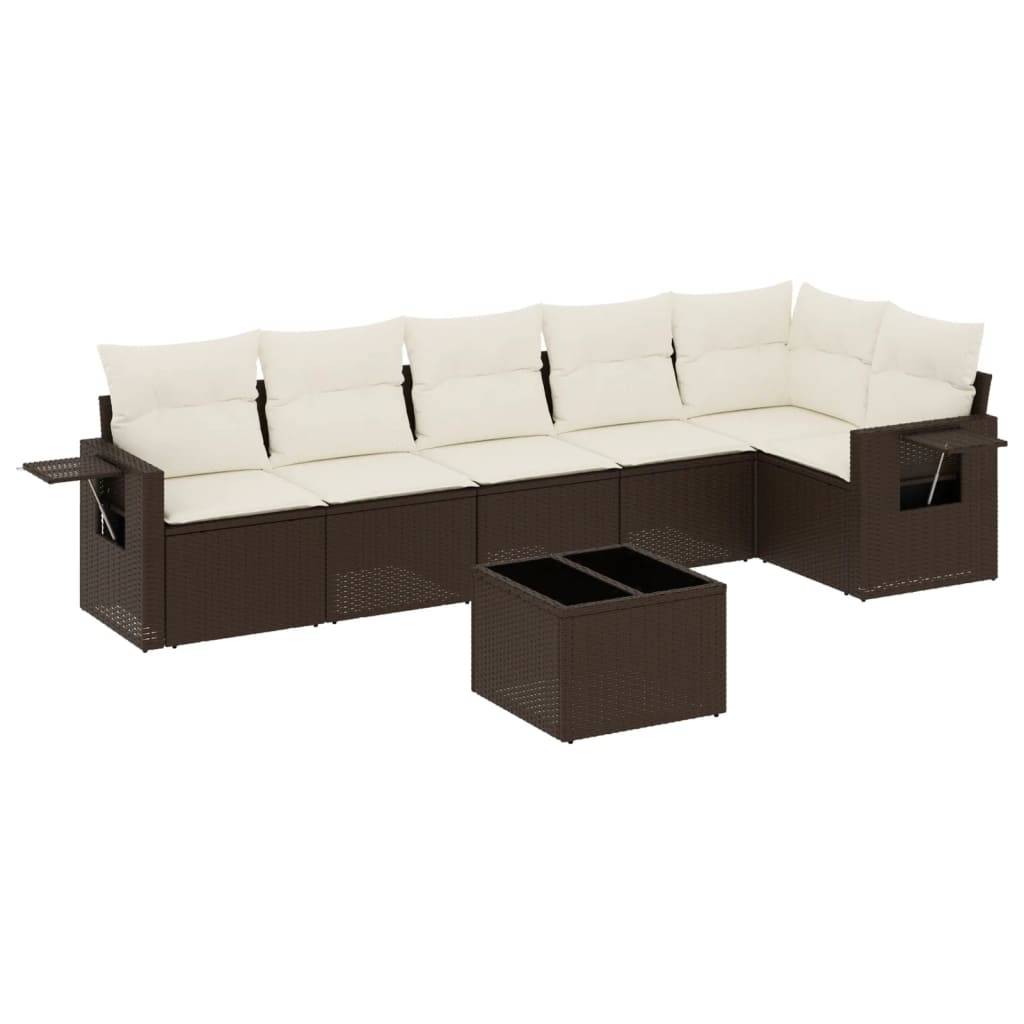 vidaXL 7-tlg. Garten-Sofagarnitur mit Kissen Braun Poly Rattan