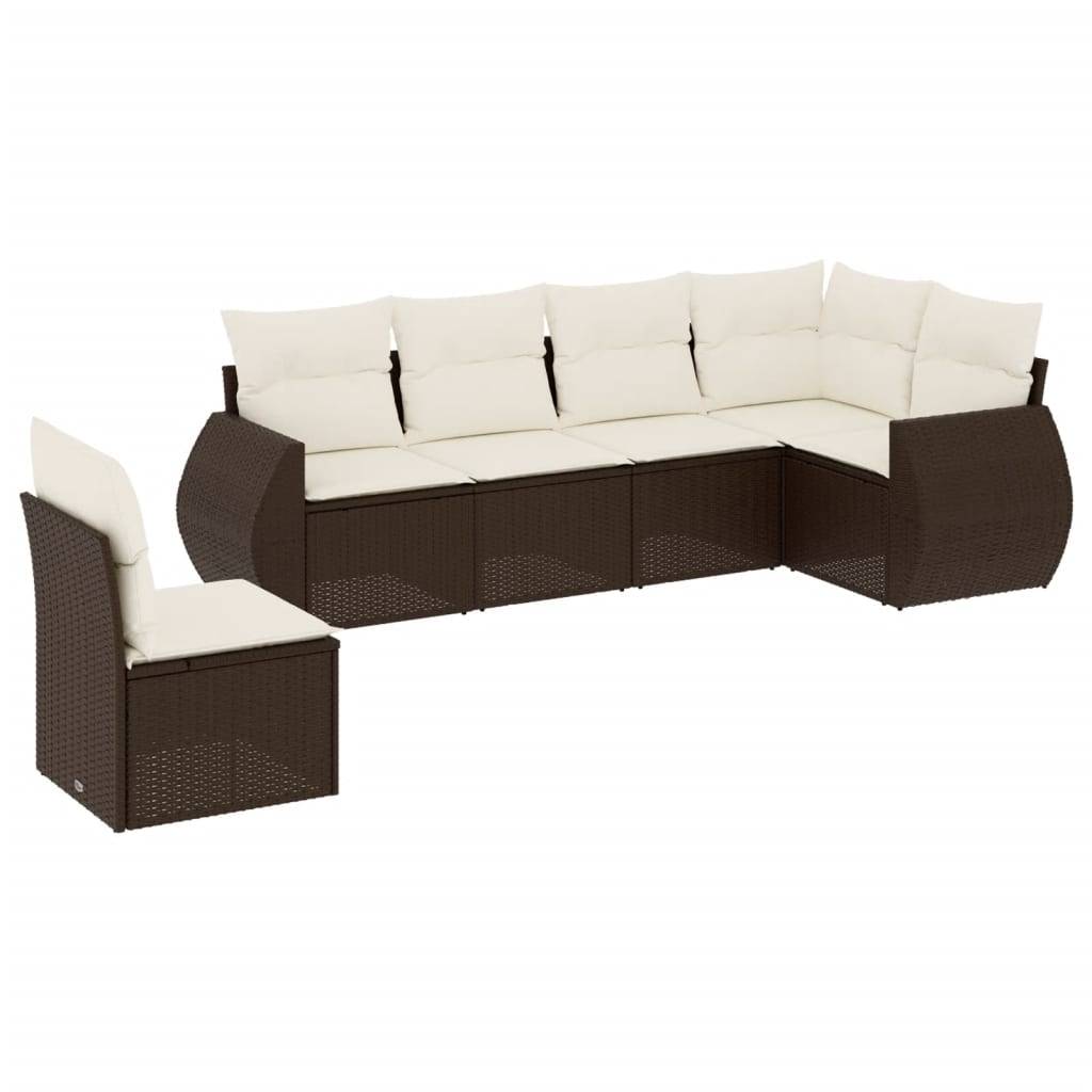 vidaXL 6-tlg. Garten-Sofagarnitur mit Kissen Braun Poly Rattan