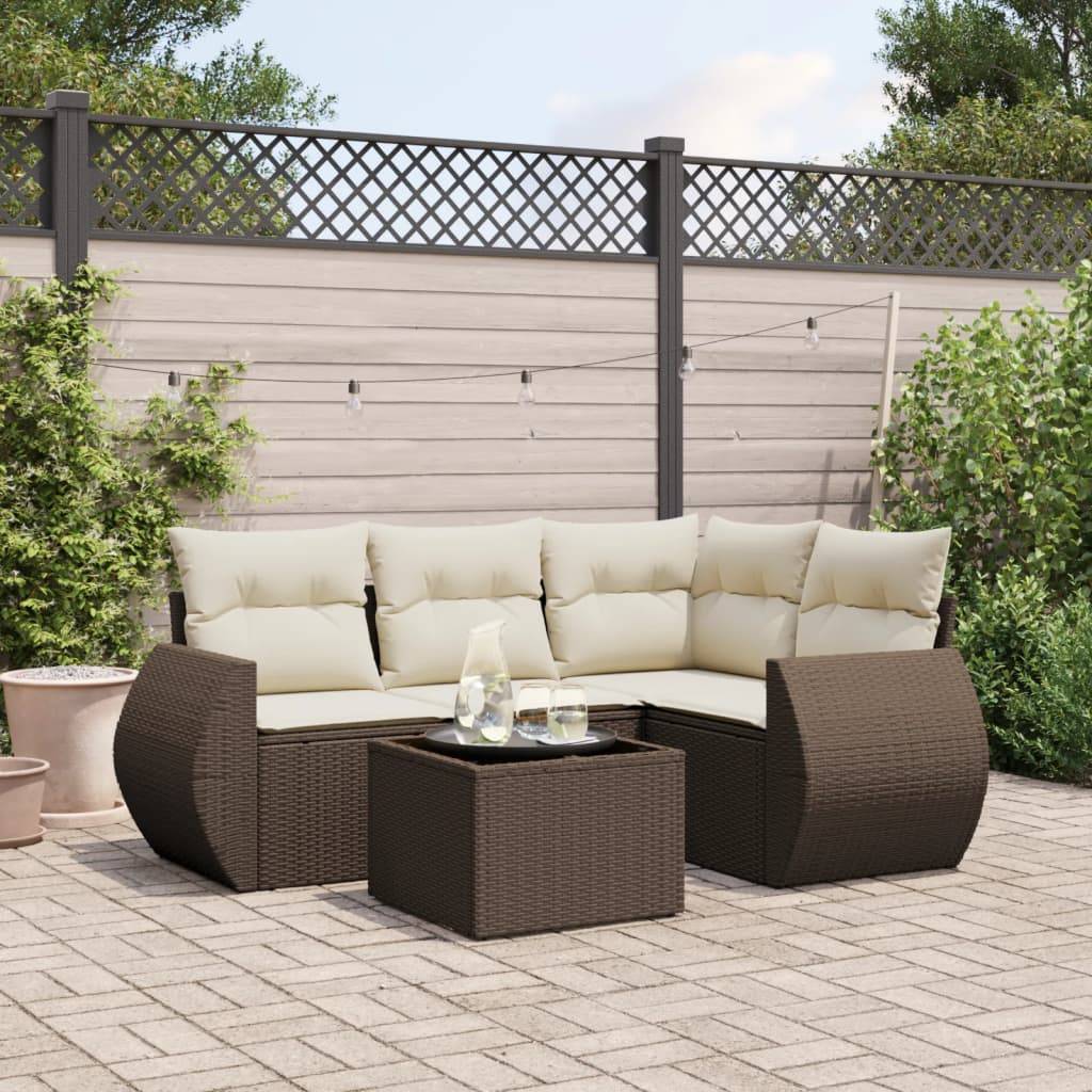 vidaXL 5-tlg. Garten-Sofagarnitur mit Kissen Braun Poly Rattan
