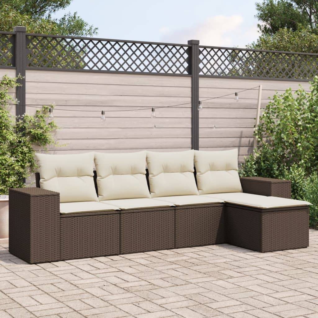 vidaXL 5-tlg. Garten-Sofagarnitur mit Kissen Braun Poly Rattan