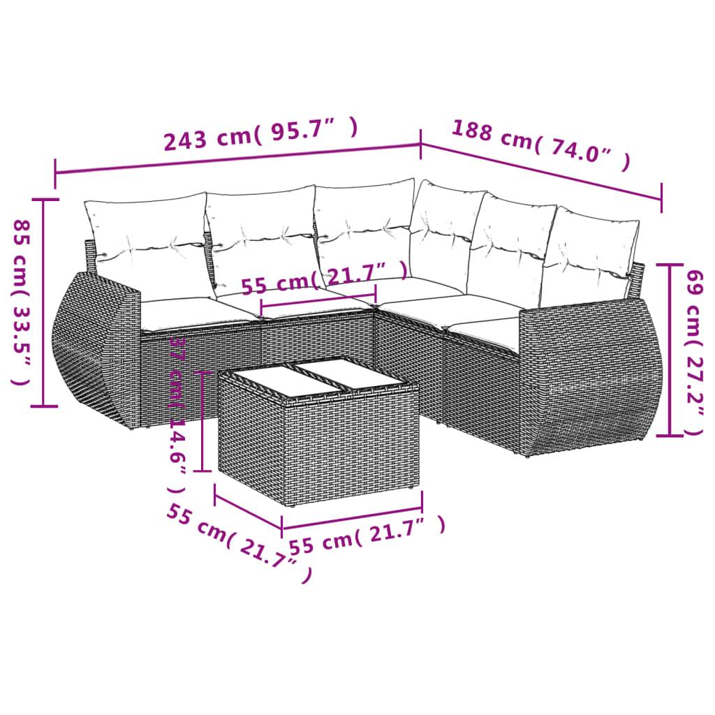 vidaXL 6-teiliges Gartensofa-Set mit Kissen, schwarzes Polyrattan