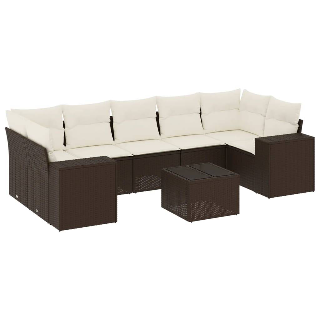 vidaXL 8-tlg. Garten-Sofagarnitur mit Kissen Braun Poly Rattan