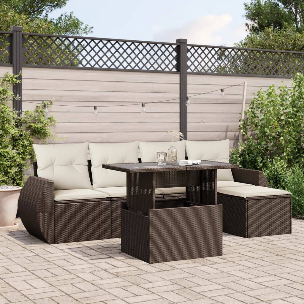 vidaXL 6-tlg. Garten-Sofagarnitur mit Kissen Braun Poly Rattan