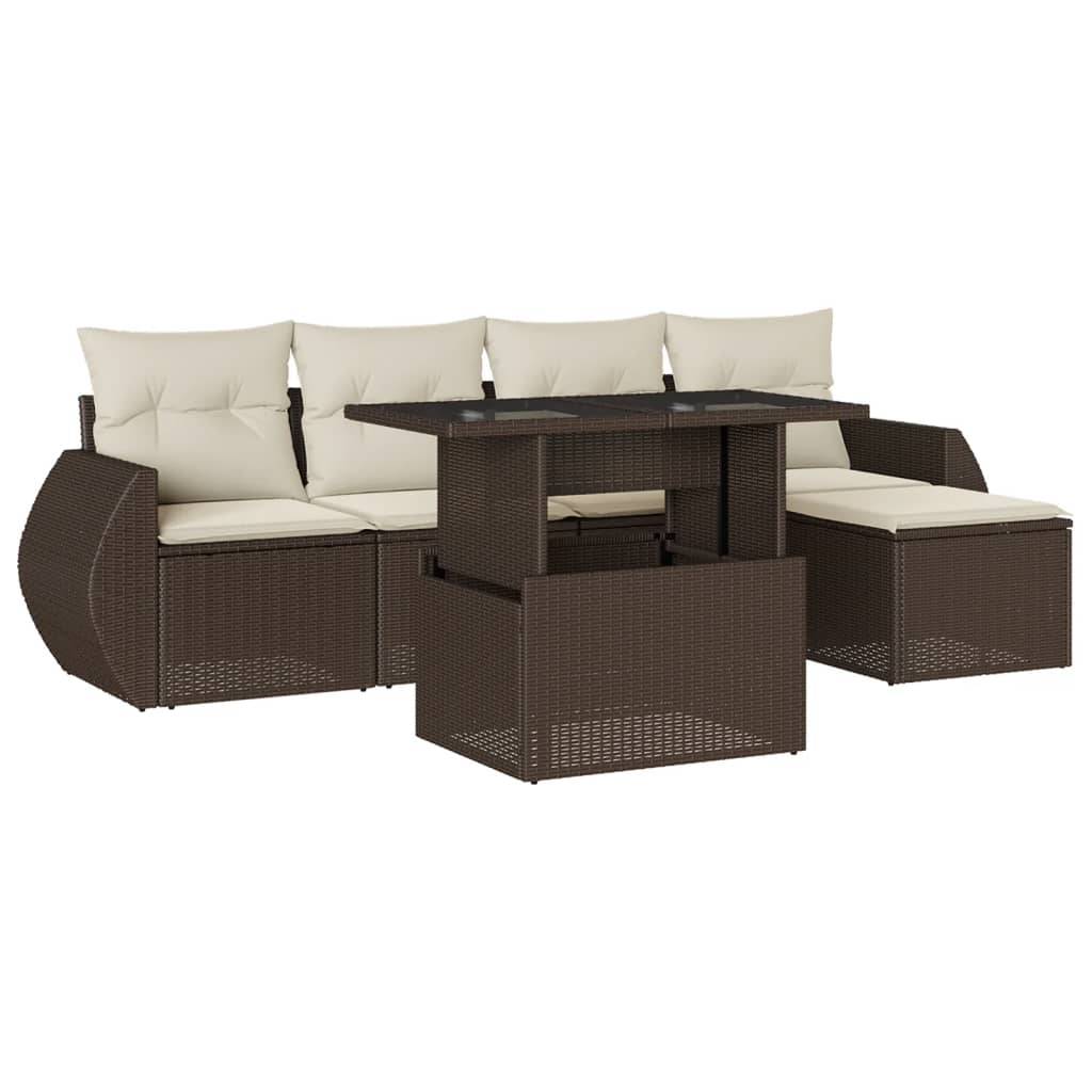 vidaXL 6-tlg. Garten-Sofagarnitur mit Kissen Braun Poly Rattan