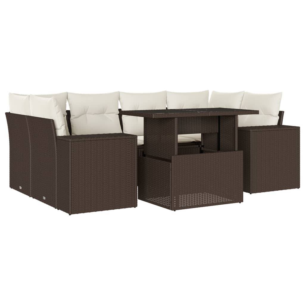vidaXL 7-tlg. Garten-Sofagarnitur mit Kissen Braun Poly Rattan