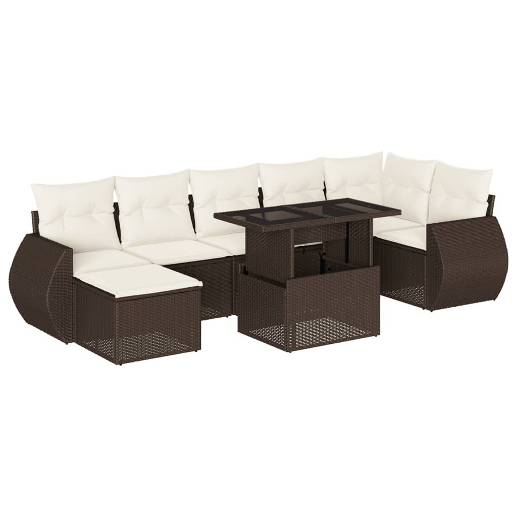 vidaXL 8-tlg. Garten-Sofagarnitur mit Kissen Braun Poly Rattan