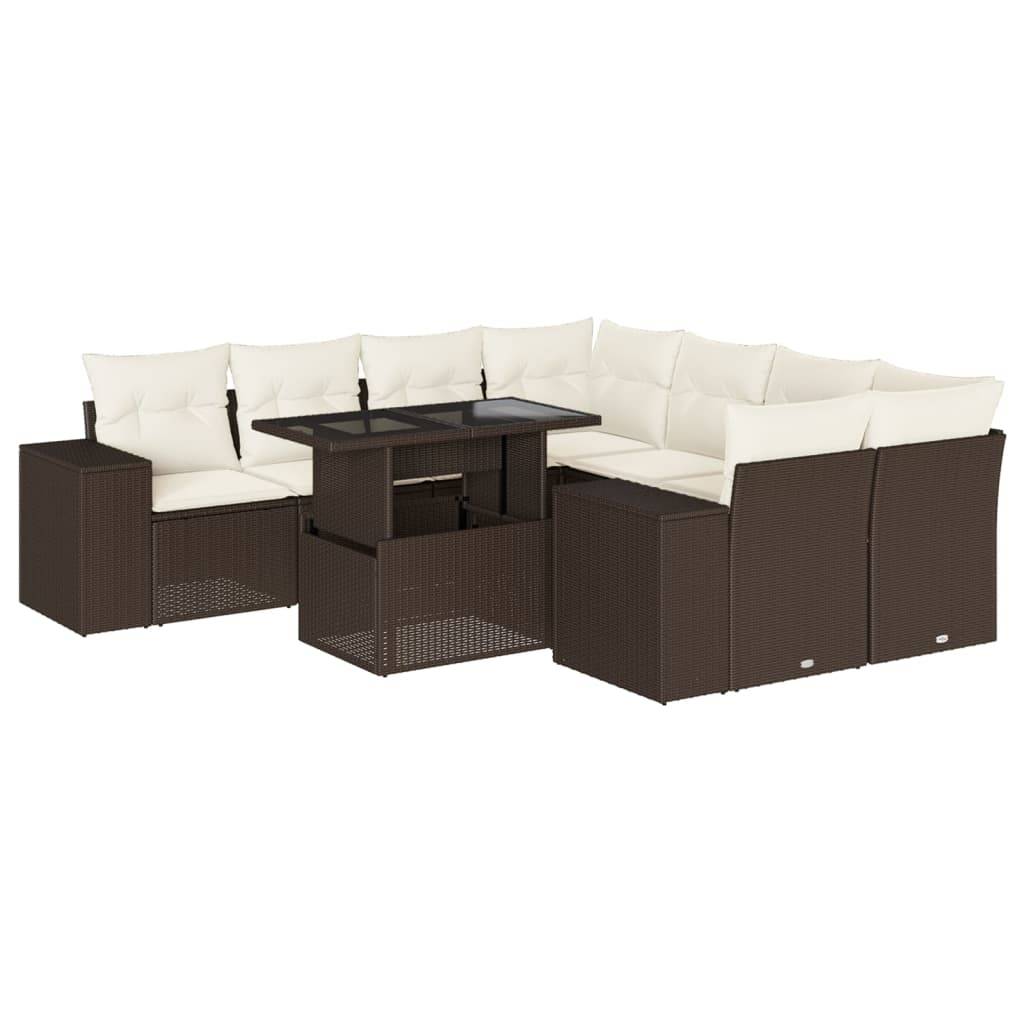 vidaXL 9-tlg. Garten-Sofagarnitur mit Kissen Braun Poly Rattan