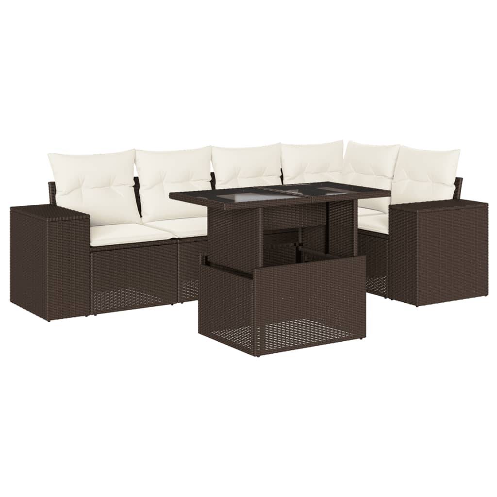 vidaXL 6-tlg. Garten-Sofagarnitur mit Kissen Braun Poly Rattan