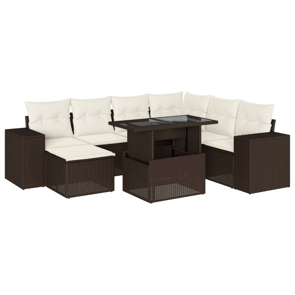 vidaXL 8-tlg. Garten-Sofagarnitur mit Kissen Braun Poly Rattan