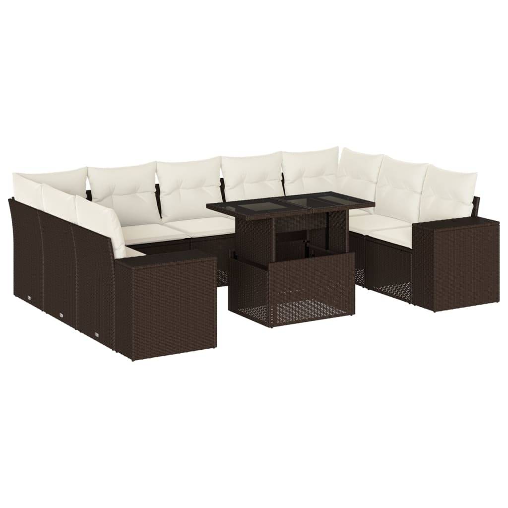 vidaXL 10-tlg. Garten-Sofagarnitur mit Kissen Braun Poly Rattan