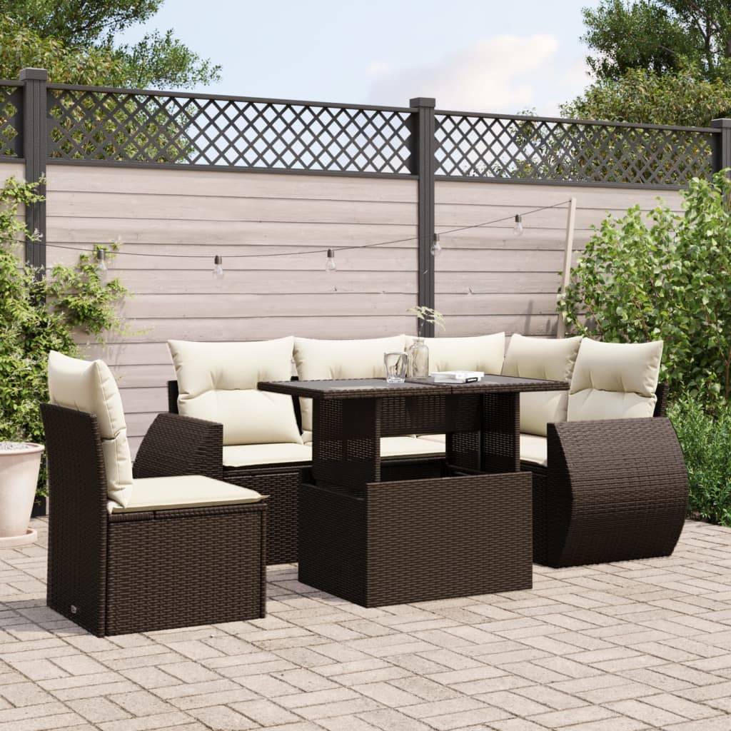 vidaXL 6-tlg. Garten-Sofagarnitur mit Kissen Braun Poly Rattan