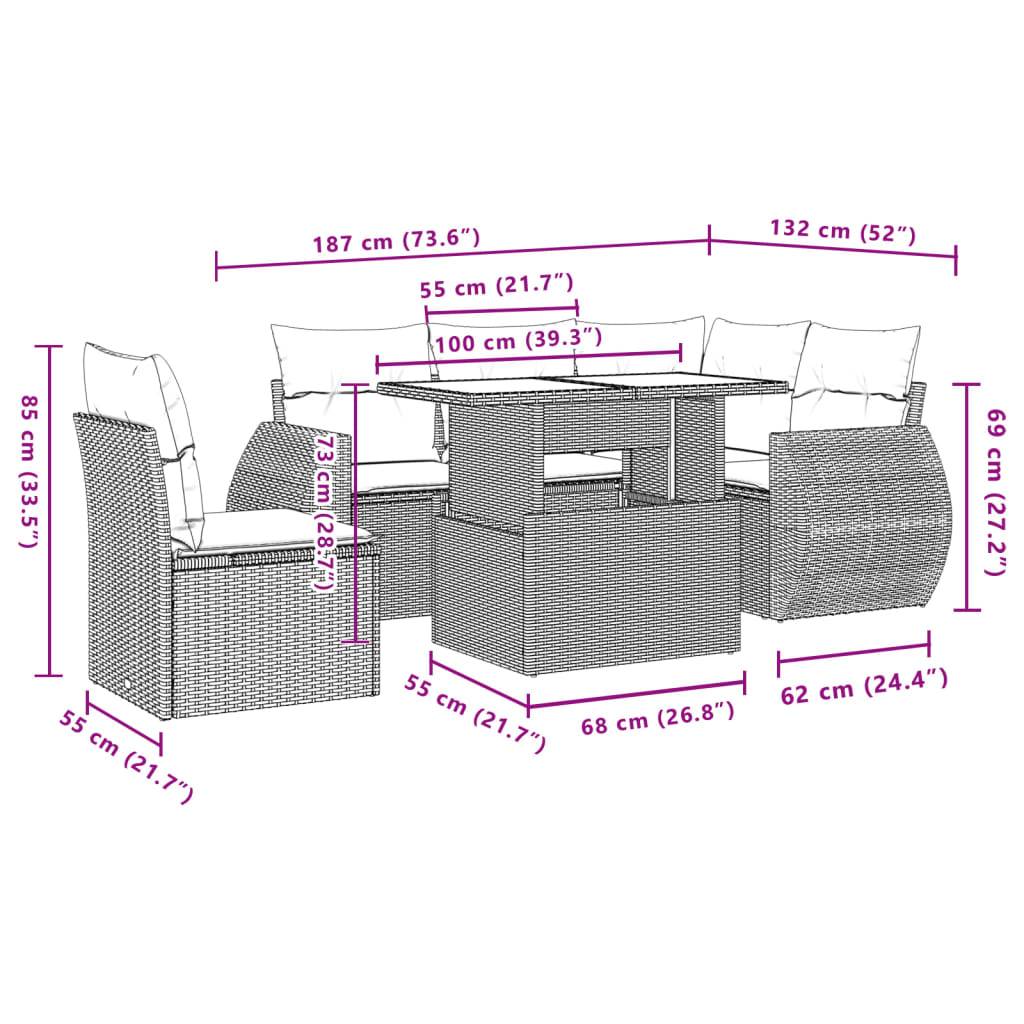 vidaXL 6-tlg. Garten-Sofagarnitur mit Kissen Braun Poly Rattan