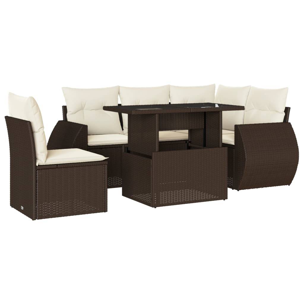 vidaXL 6-tlg. Garten-Sofagarnitur mit Kissen Braun Poly Rattan