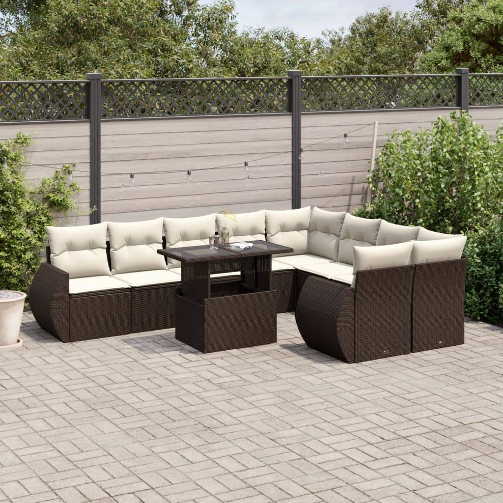 vidaXL 10-tlg. Garten-Sofagarnitur mit Kissen Braun Poly Rattan
