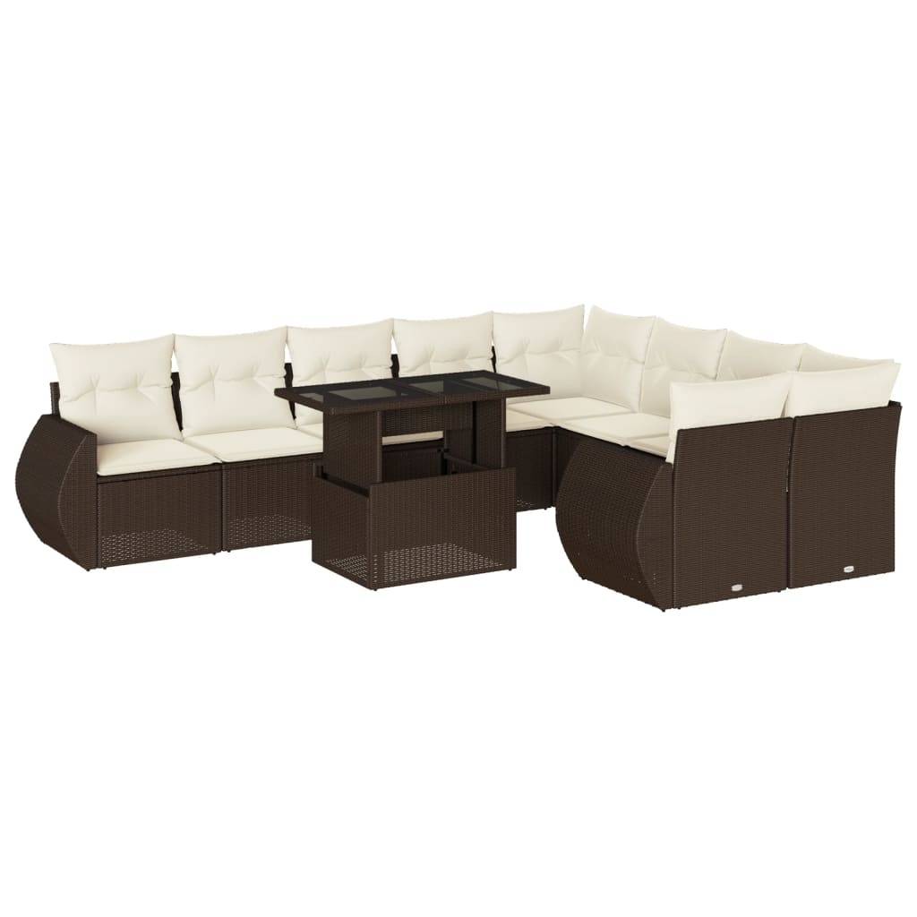 vidaXL 10-tlg. Garten-Sofagarnitur mit Kissen Braun Poly Rattan