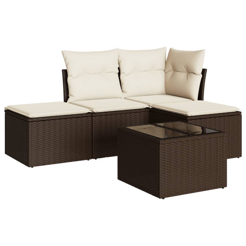 vidaXL 5-tlg. Garten-Sofagarnitur mit Kissen Braun Poly Rattan