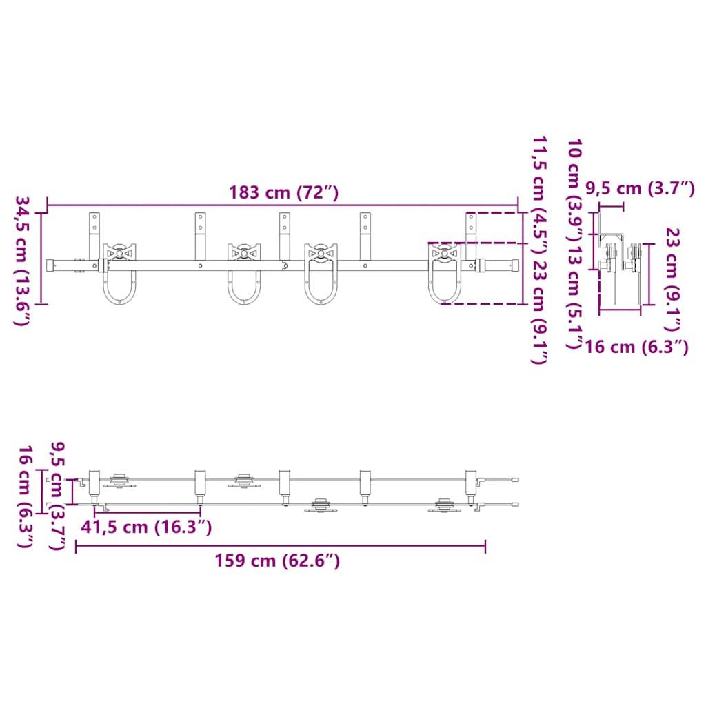 vidaXL Schiebetürbeschlag-Set 183 cm Stahl Schwarz