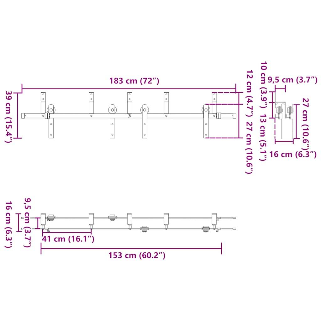 vidaXL Schiebetürbeschlag-Set 183 cm Stahl Schwarz