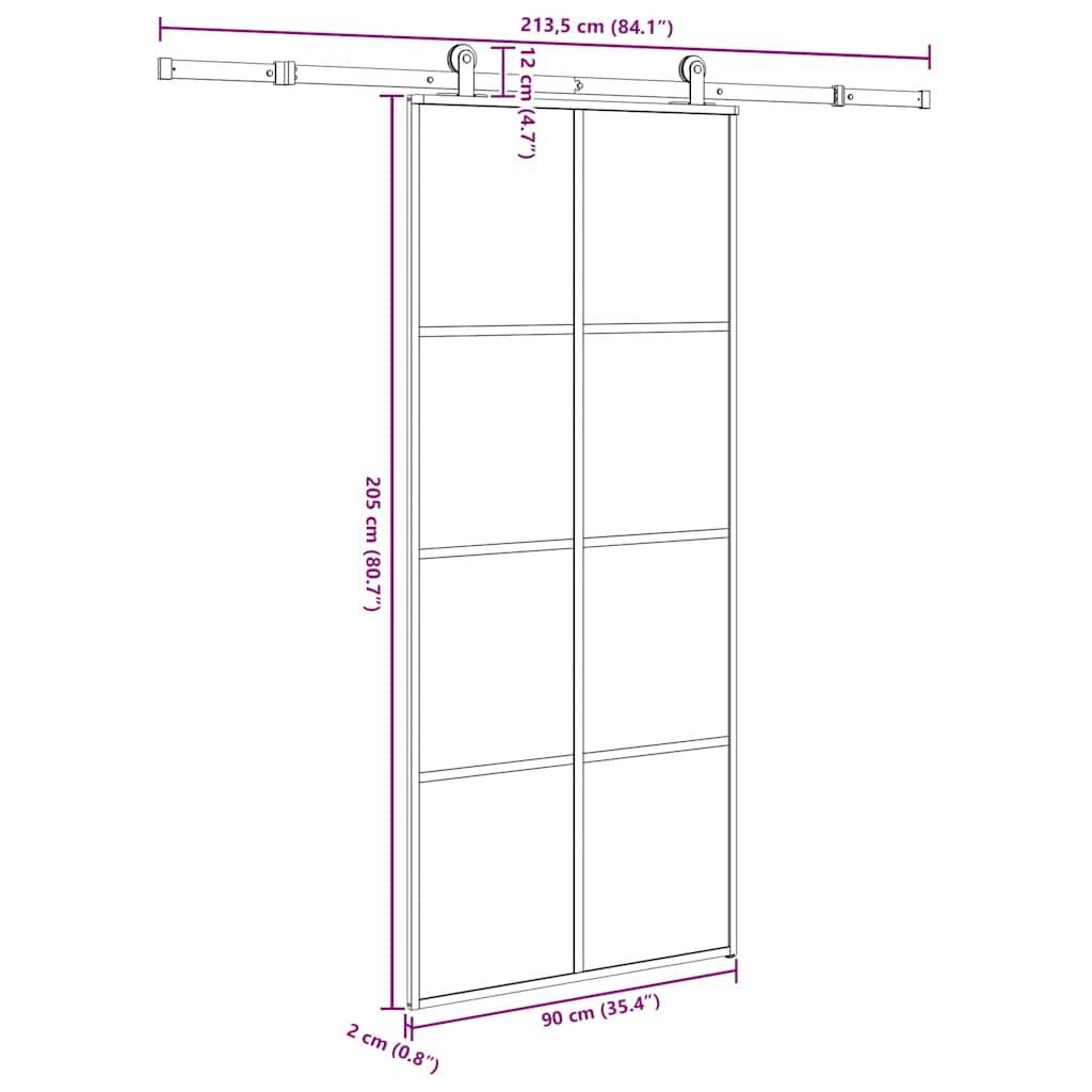 vidaXL Schiebetür mit Beschlag 90x205 cm ESG-Glas & Aluminium