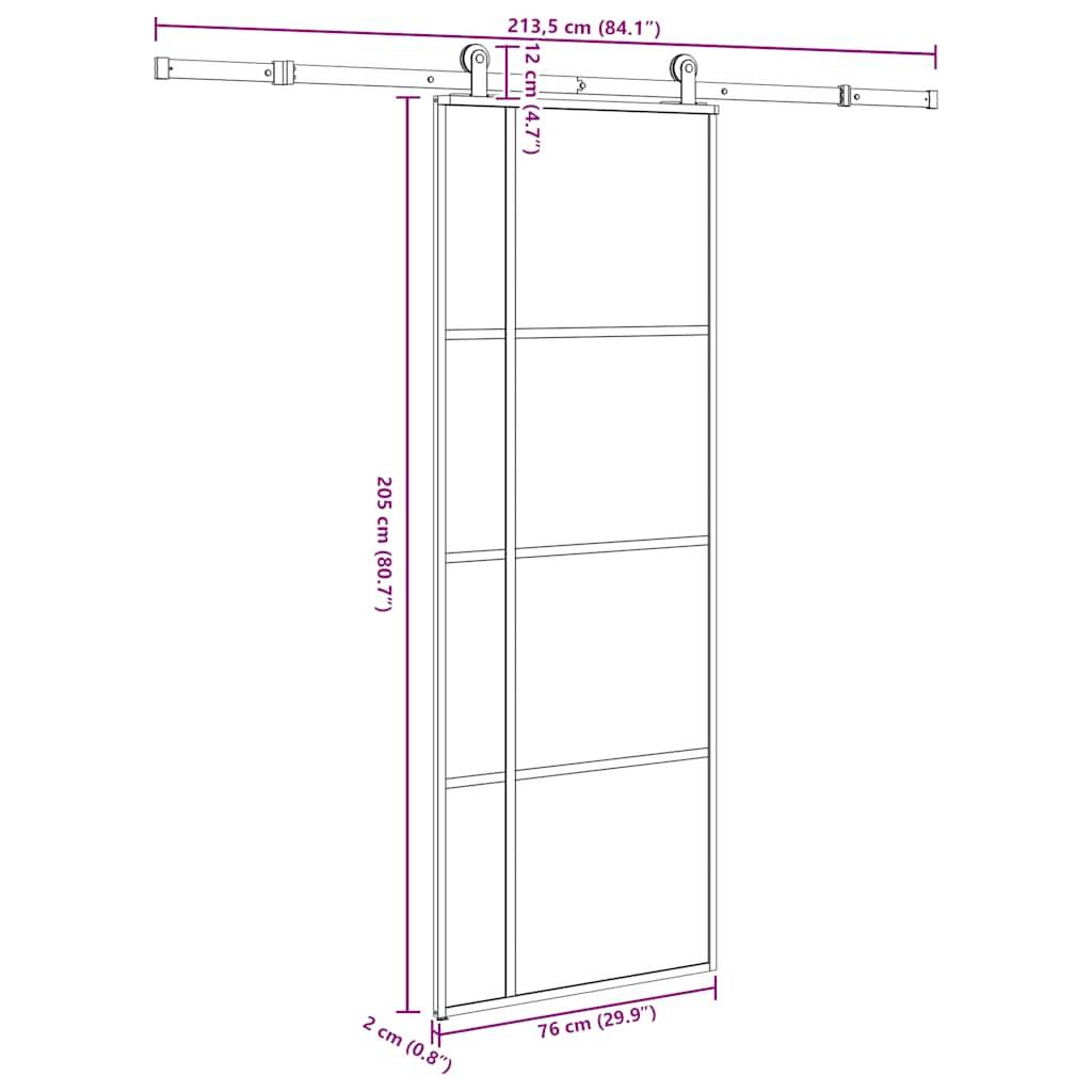 vidaXL Schiebetür mit Beschlag 76x205 cm ESG-Glas & Aluminium