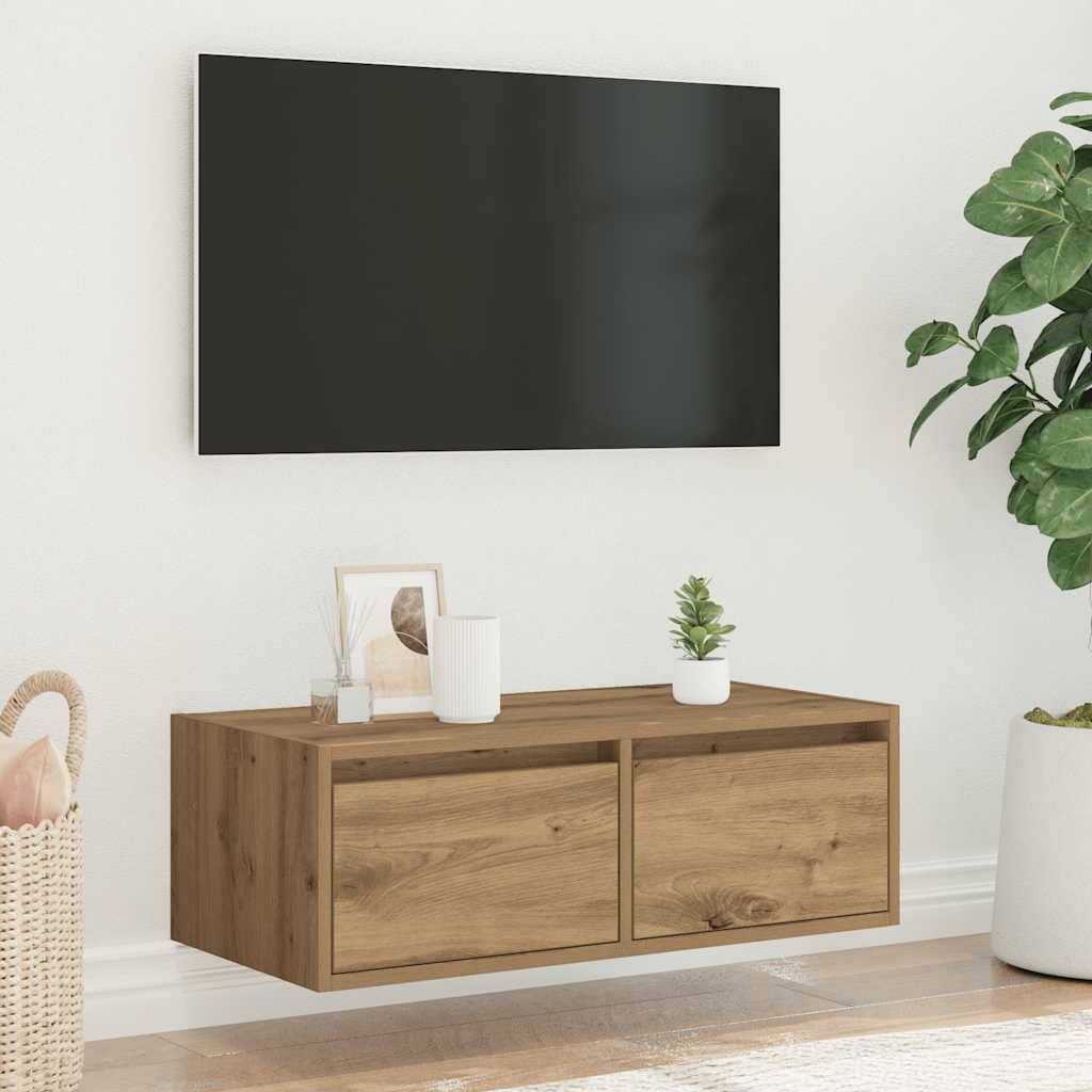 vidaXL TV-Schrank mit LED-Leuchten Artisan-Eiche 75x35,5x25 cm