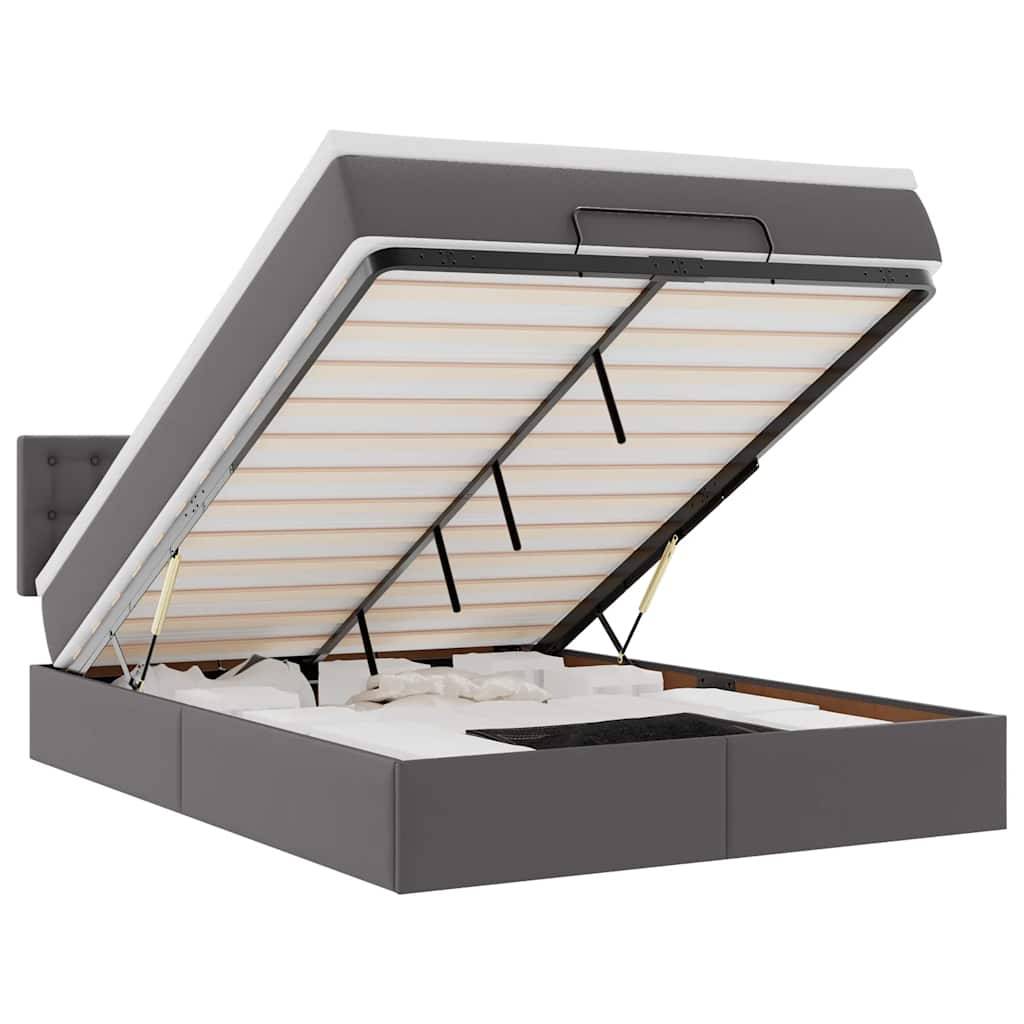 vidaXL Ottoman-Bett mit Matratzen & LEDs Grau 140x200 cm Kunstleder