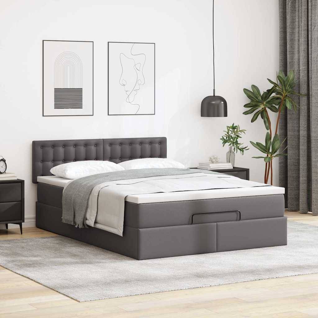 vidaXL Ottoman-Bett mit Matratzen & LEDs Grau 140x200 cm Kunstleder