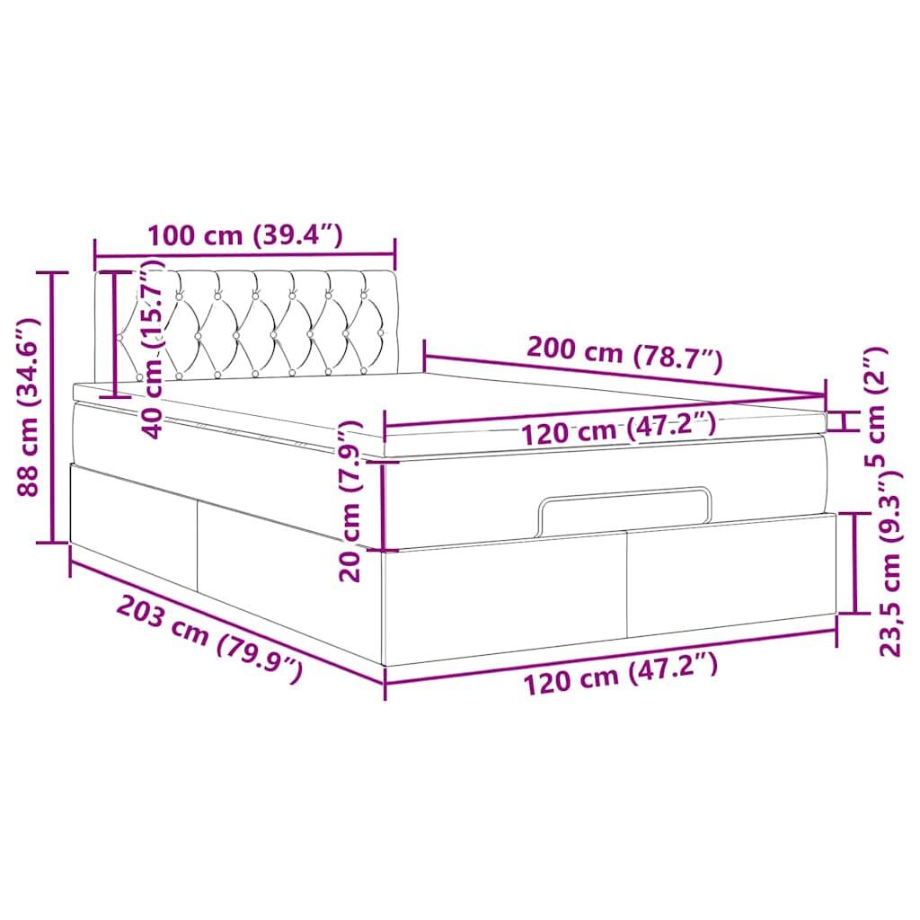vidaXL Ottoman-Bett mit Matratze &amp; LEDs Schwarz 120x200 cm Stoff