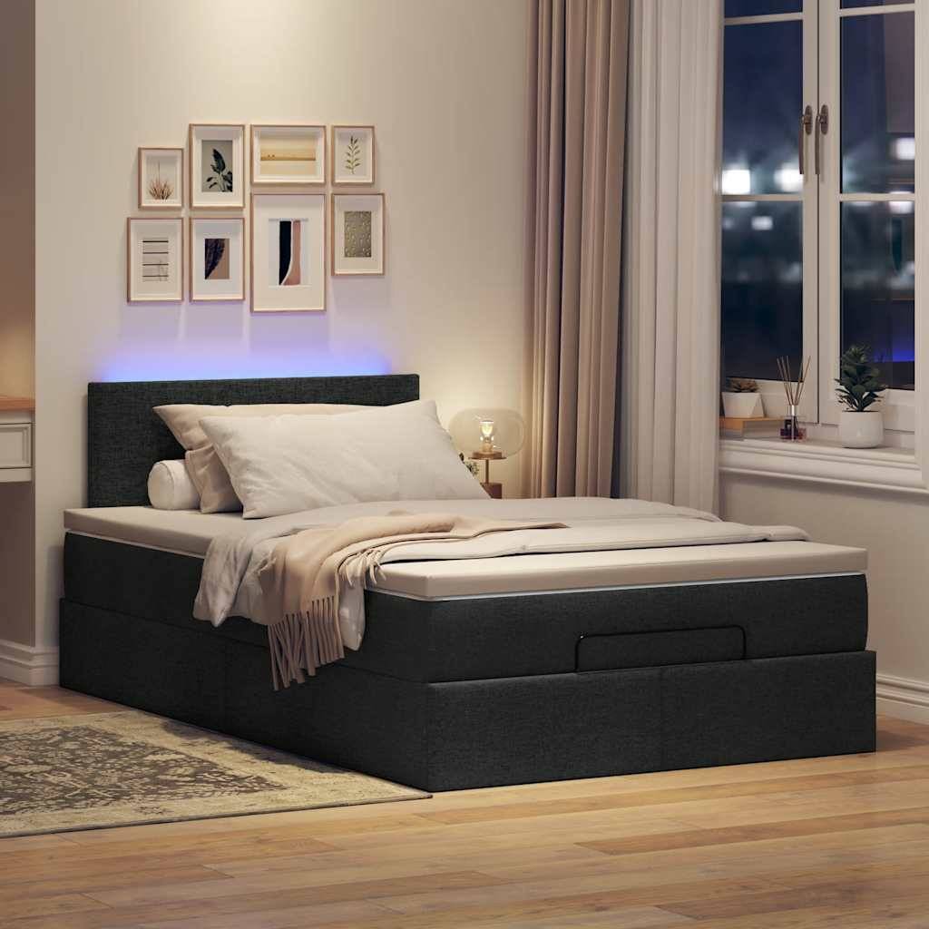 vidaXL Ottoman-Bett mit Matratze & LEDs Schwarz 120x200 cm Stoff