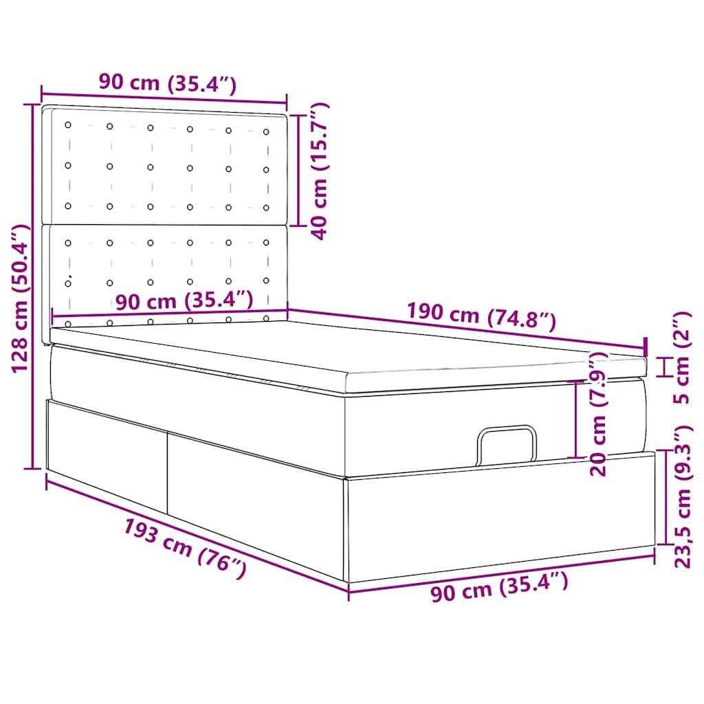 vidaXL Ottoman-Bett mit Matratze & LEDs 90x190 cm Kunstleder