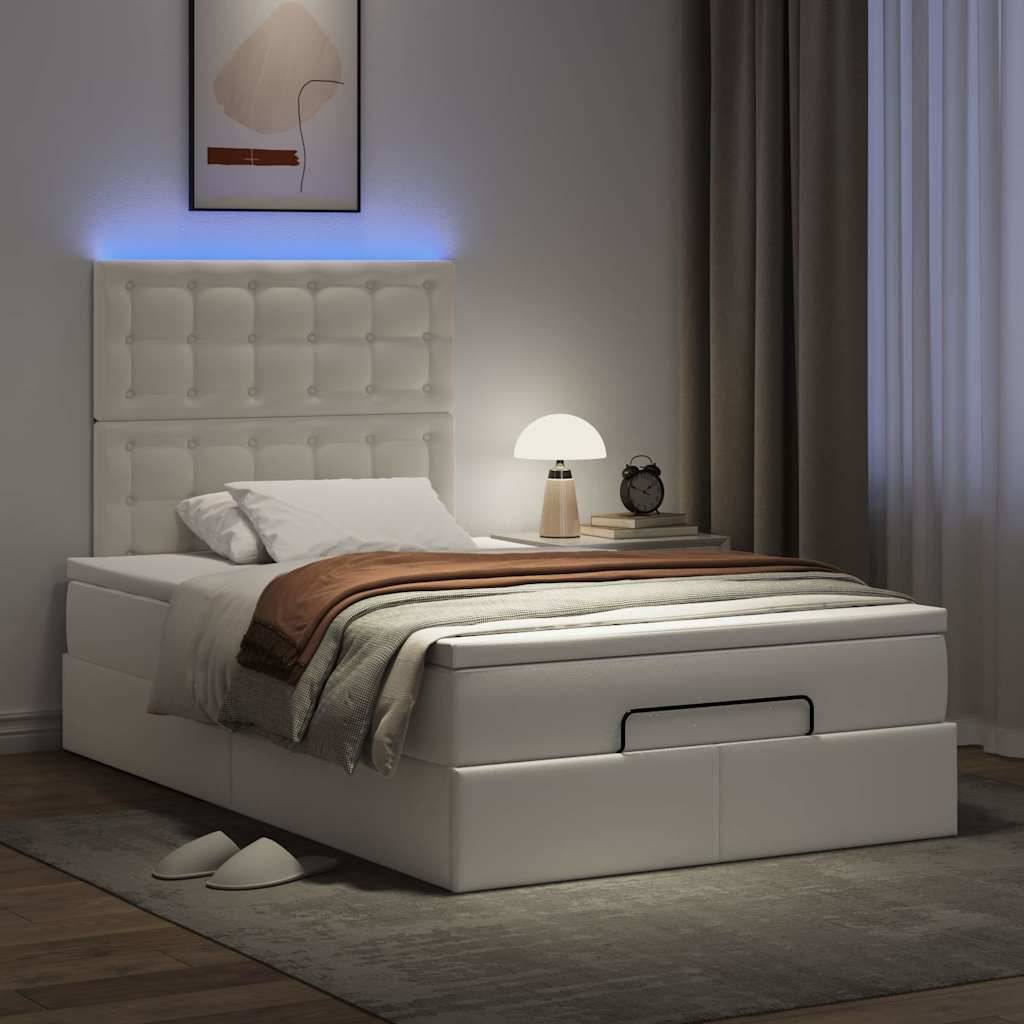 vidaXL Ottoman-Bett mit Matratze & LEDs Weiß 120x190 cm Kunstleder