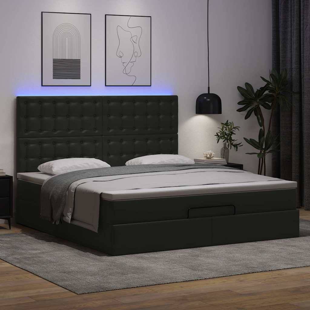 vidaXL Ottoman-Bett mit Matratze &amp; LEDs Schwarz 160x200 cm Kunstleder