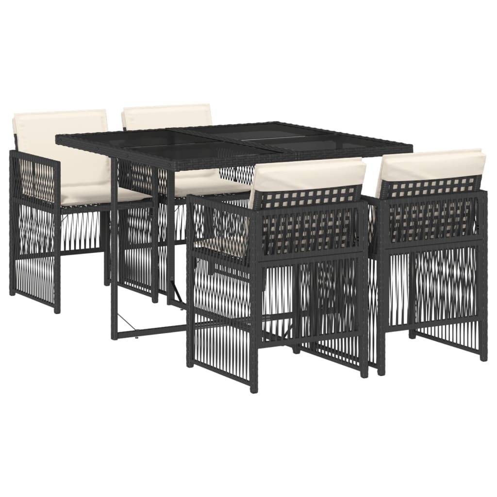 vidaXL 5-tlg. Garten-Essgruppe mit Kissen Schwarz Poly Rattan
