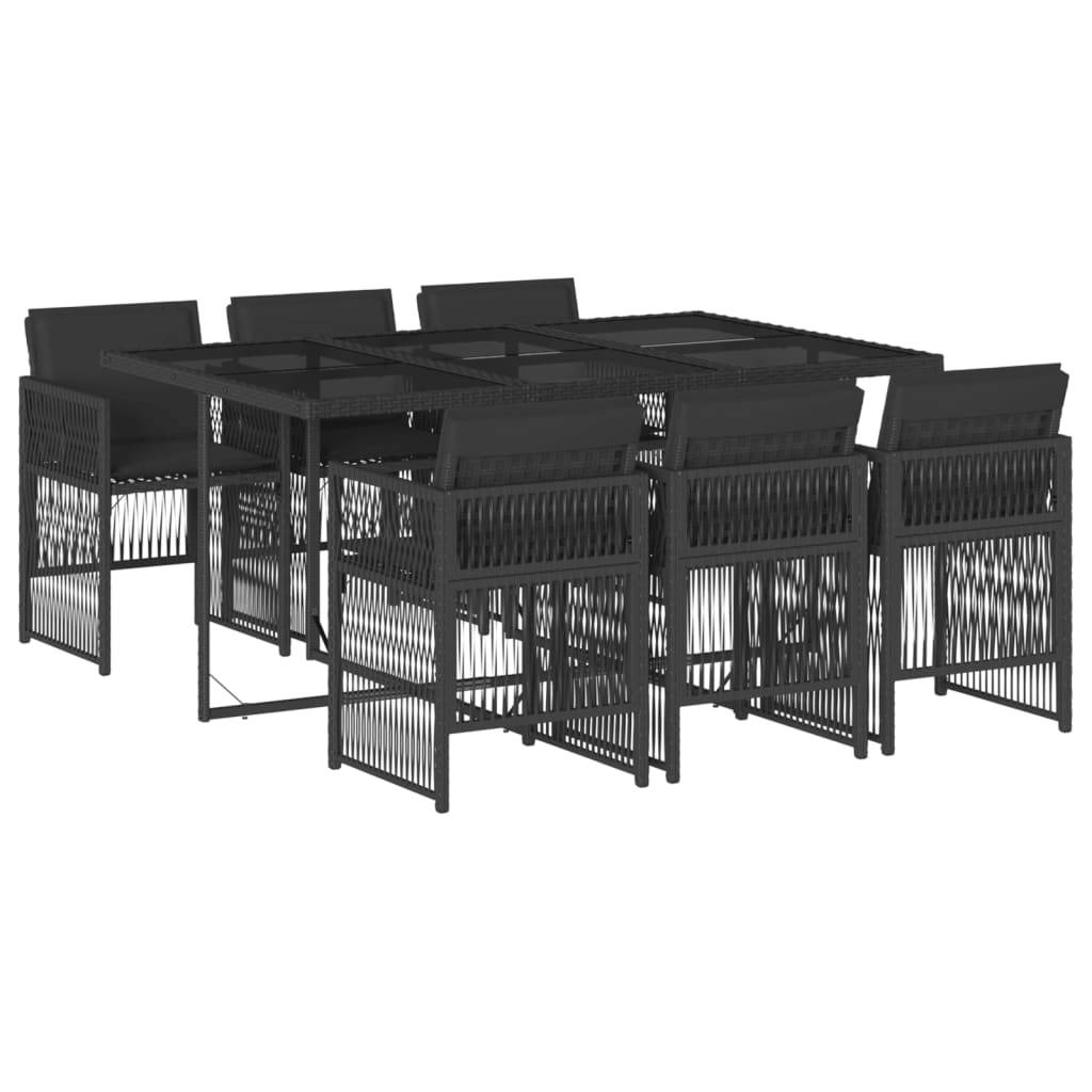vidaXL 7-tlg. Garten-Essgruppe mit Kissen Schwarz Poly Rattan