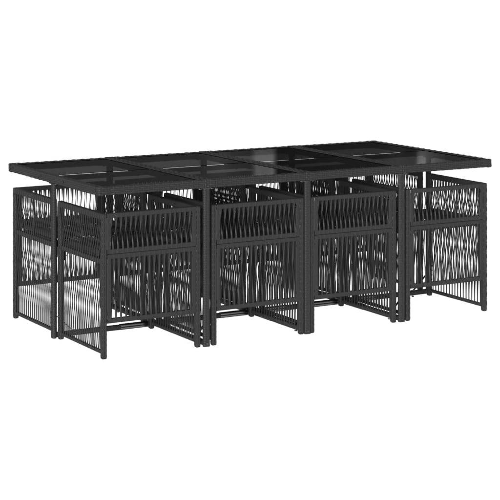 vidaXL 9-tlg. Garten-Essgruppe mit Kissen Schwarz Poly Rattan