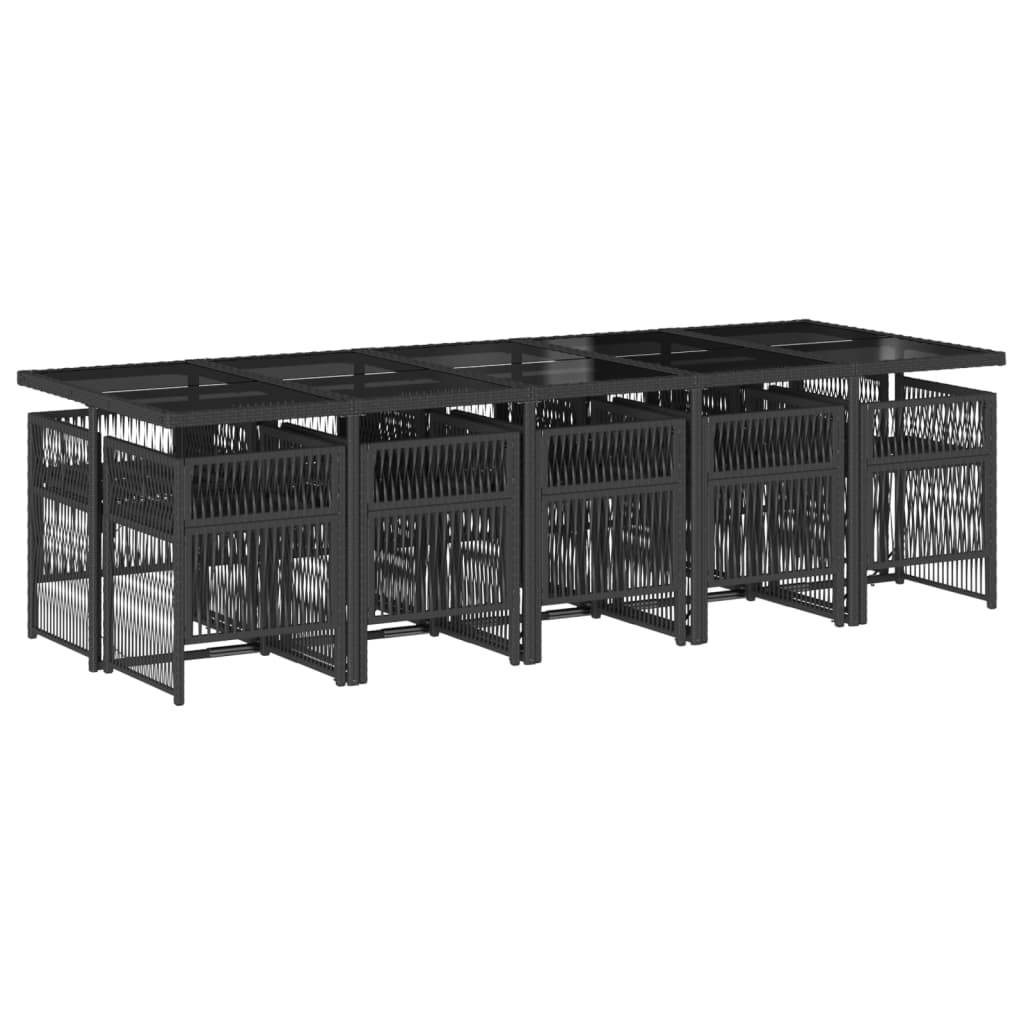vidaXL 11-tlg. Garten-Essgruppe mit Kissen Schwarz Poly Rattan