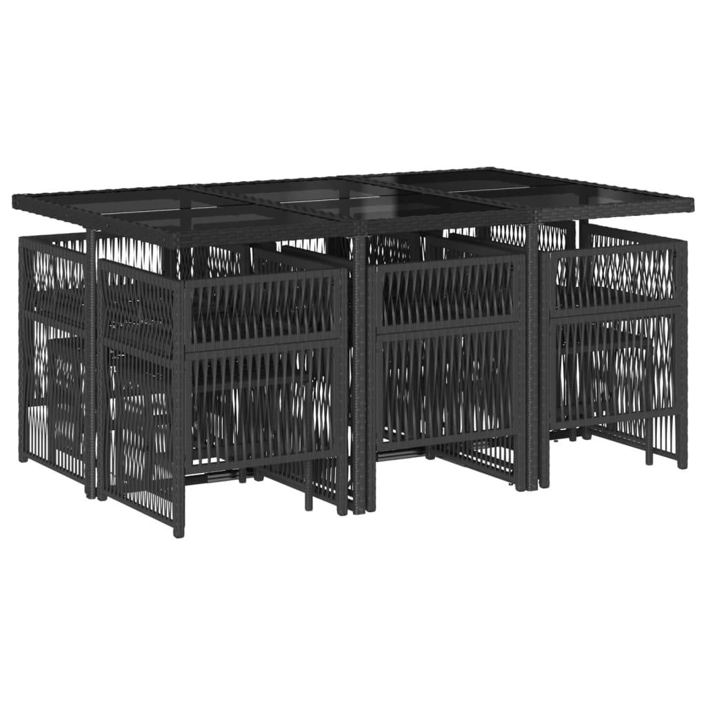 vidaXL 11-tlg. Garten-Essgruppe mit Kissen Schwarz Poly Rattan