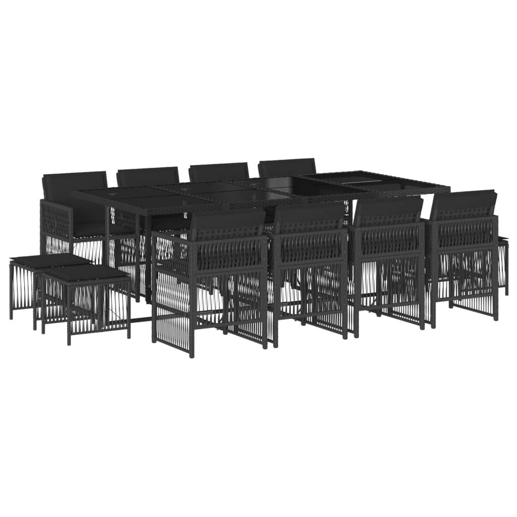 vidaXL 13-tlg. Garten-Essgruppe mit Kissen Schwarz Poly Rattan