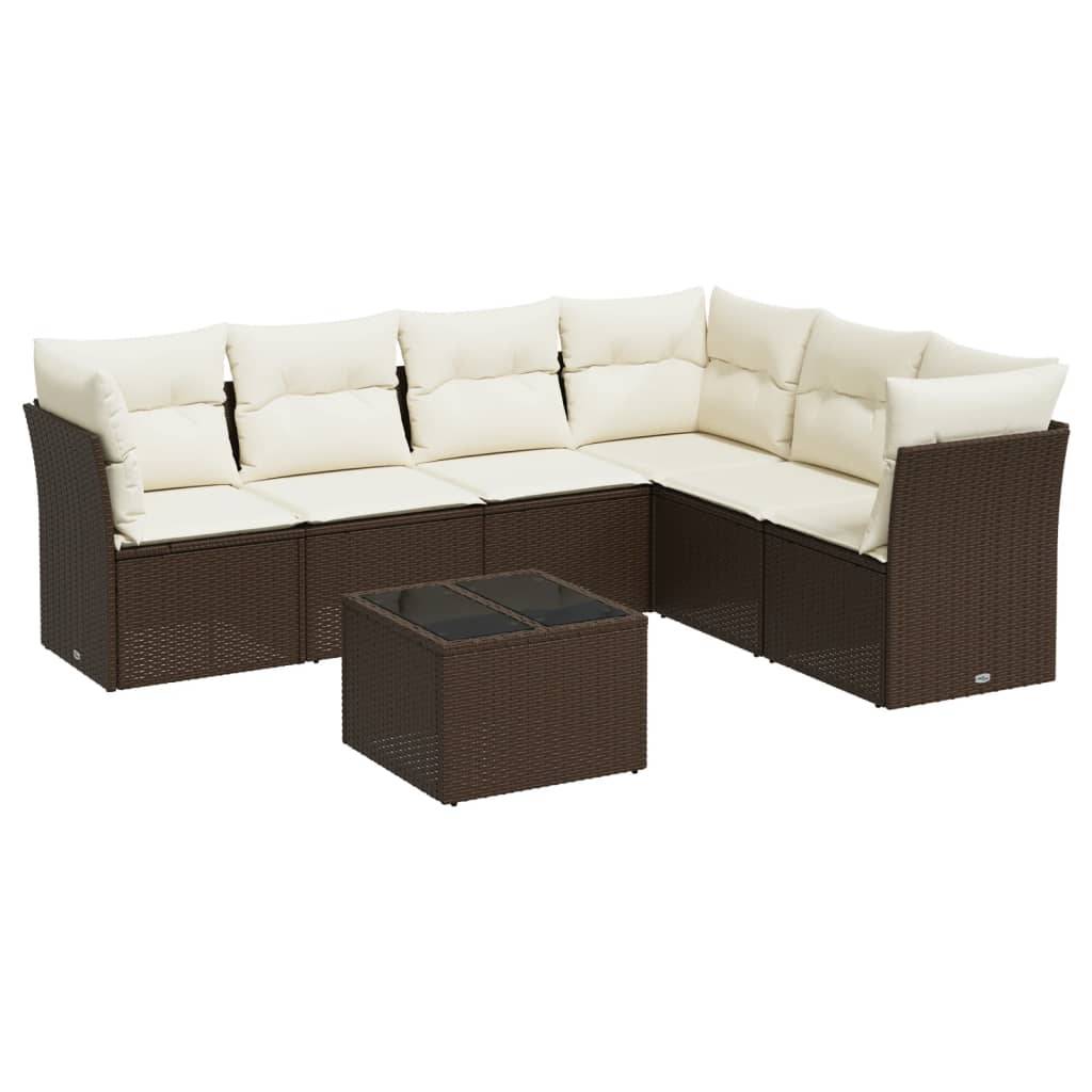 vidaXL 7-tlg. Garten-Sofagarnitur mit Kissen Braun Poly Rattan