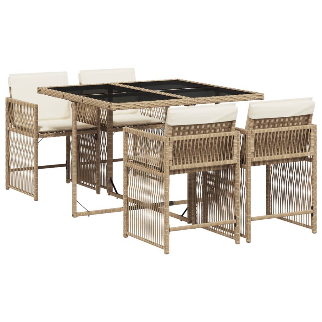 vidaXL 5-tlg. Garten-Essgruppe mit Kissen Beige Poly Rattan