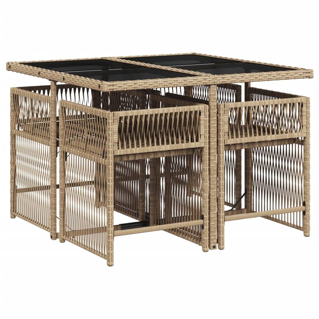 vidaXL 5-tlg. Garten-Essgruppe mit Kissen Beige Poly Rattan