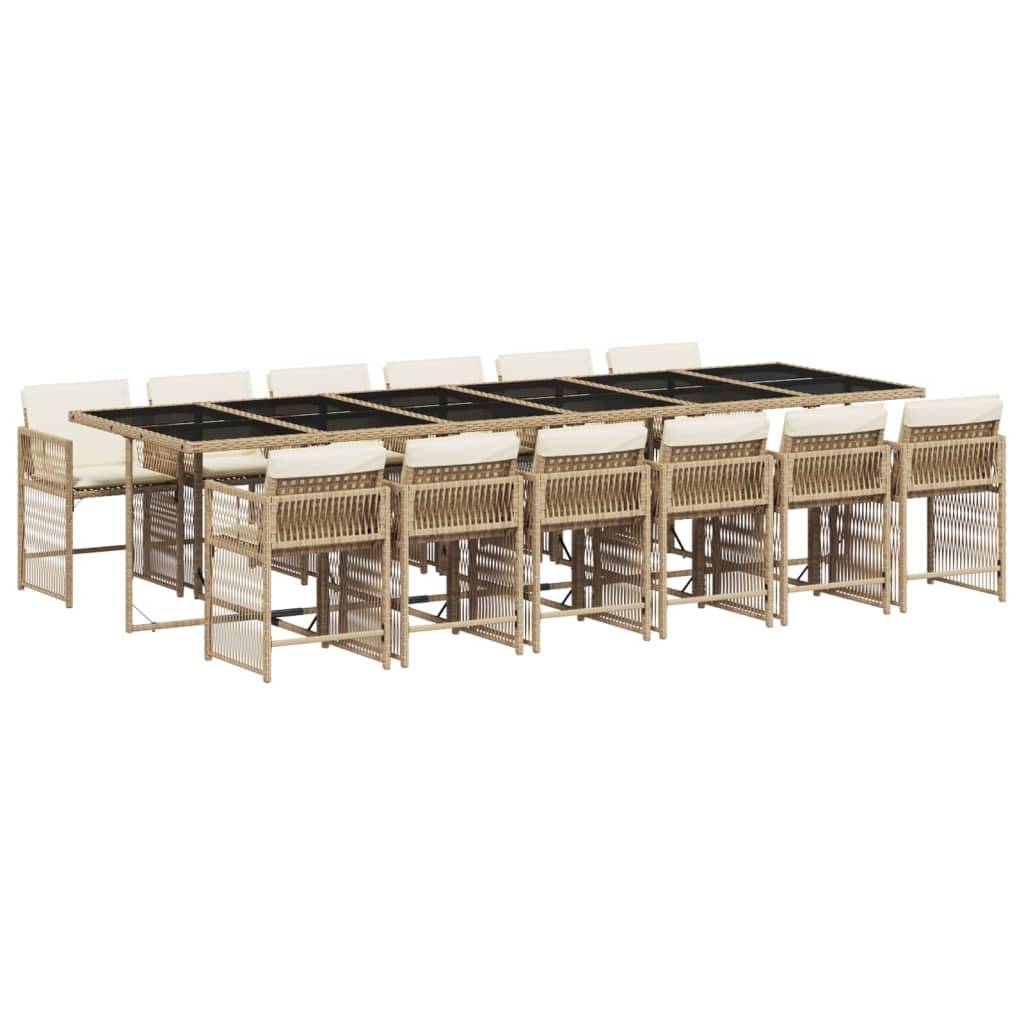 vidaXL 13-tlg. Garten-Essgruppe mit Kissen Beige Poly Rattan