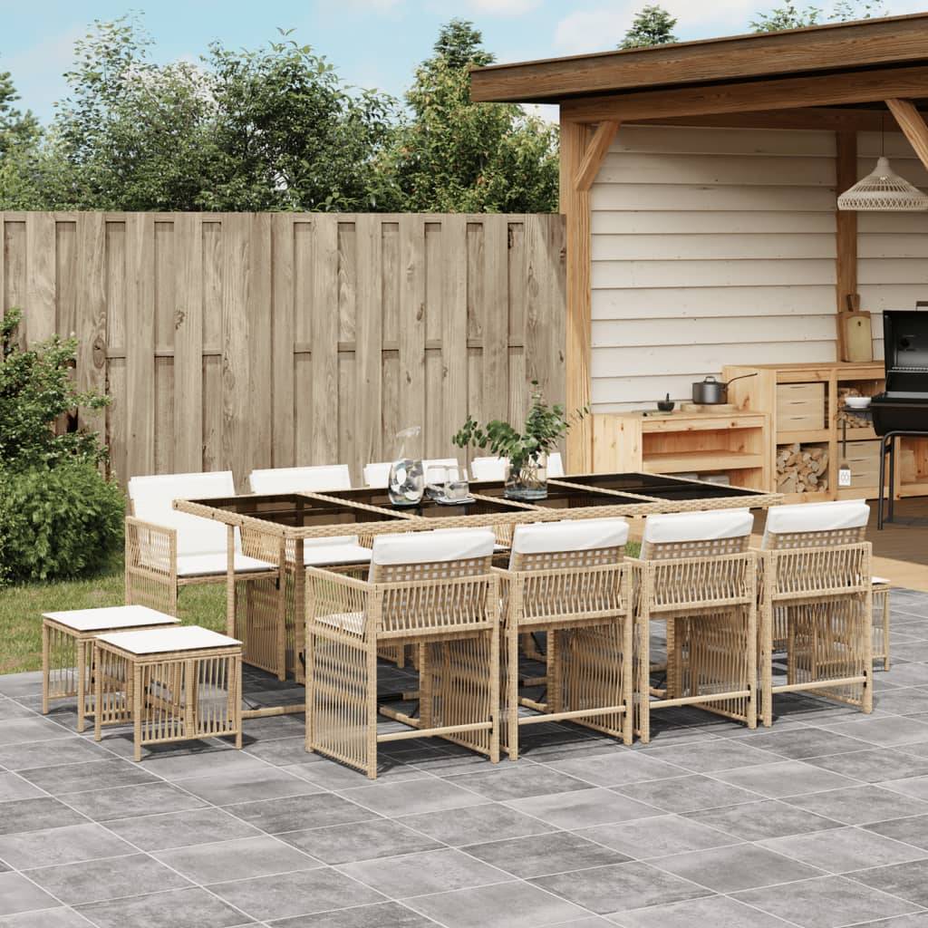 vidaXL 13-tlg. Garten-Essgruppe mit Kissen Beige Poly Rattan