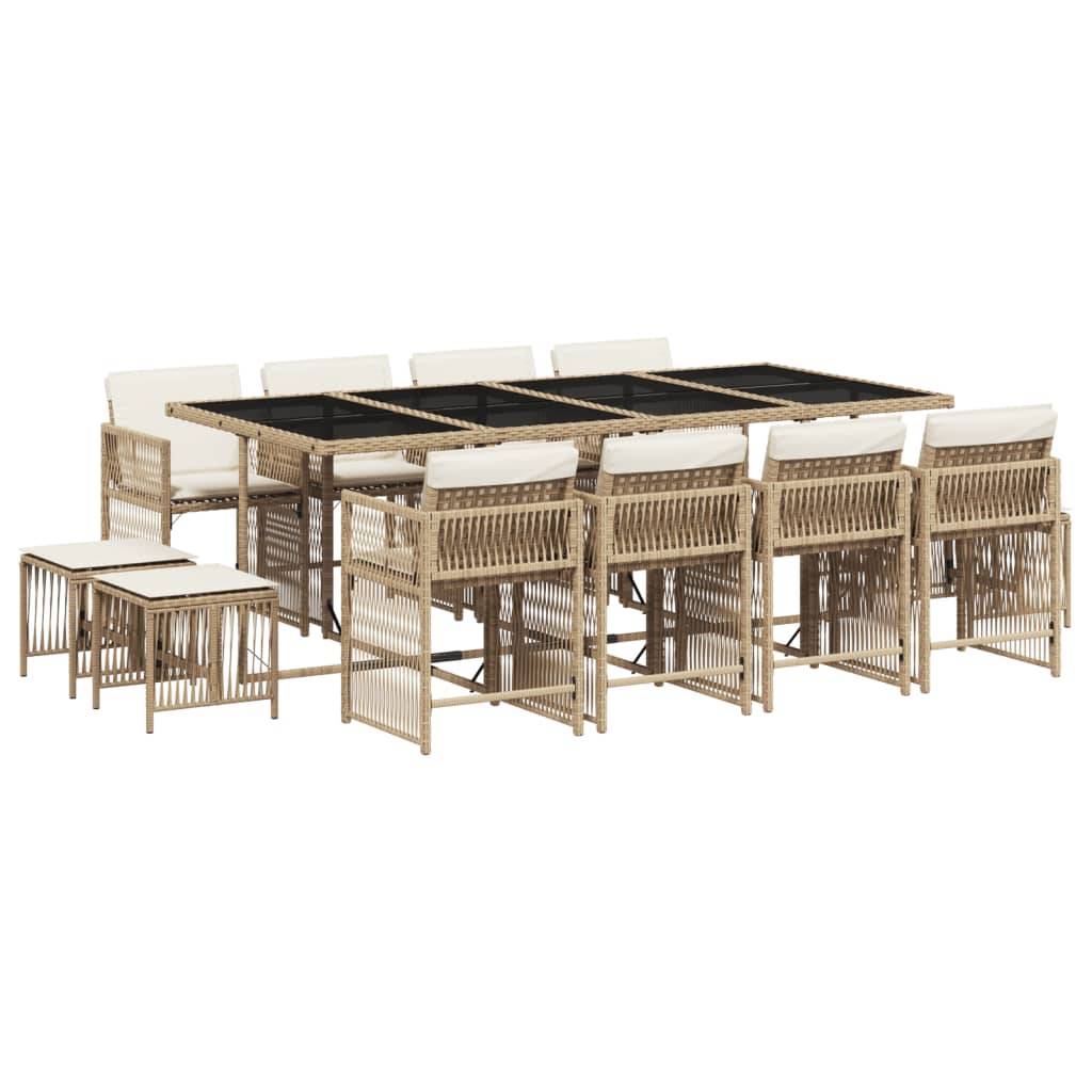 vidaXL 13-tlg. Garten-Essgruppe mit Kissen Beige Poly Rattan