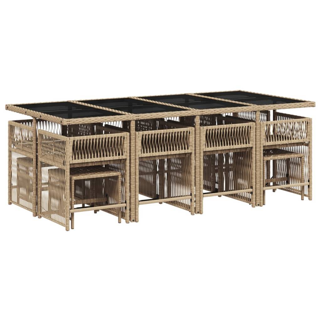 vidaXL 13-tlg. Garten-Essgruppe mit Kissen Beige Poly Rattan