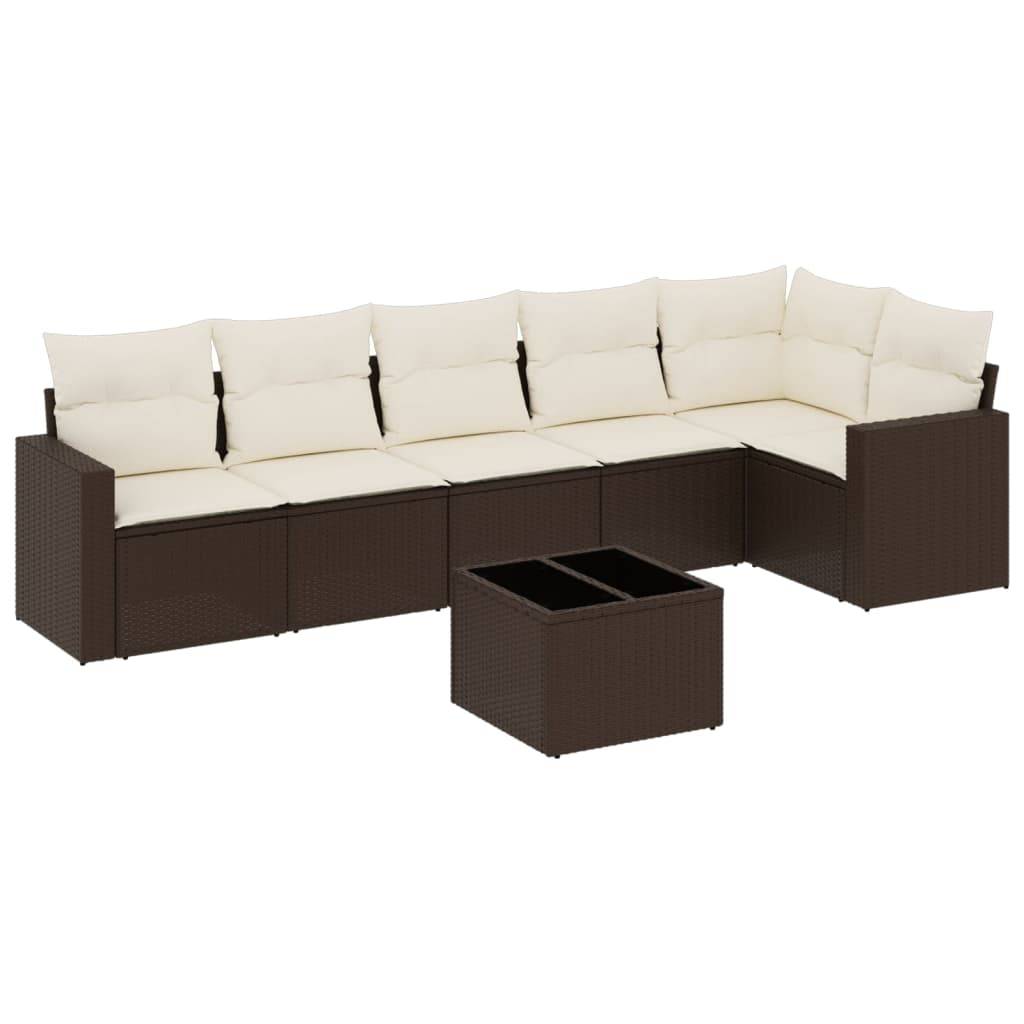 vidaXL 7-tlg. Garten-Sofagarnitur mit Kissen Braun Poly Rattan