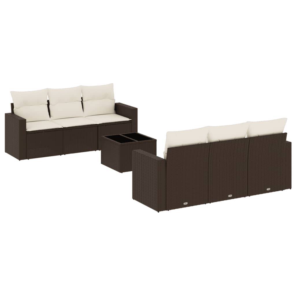 vidaXL 7-tlg. Garten-Sofagarnitur mit Kissen Braun Poly Rattan