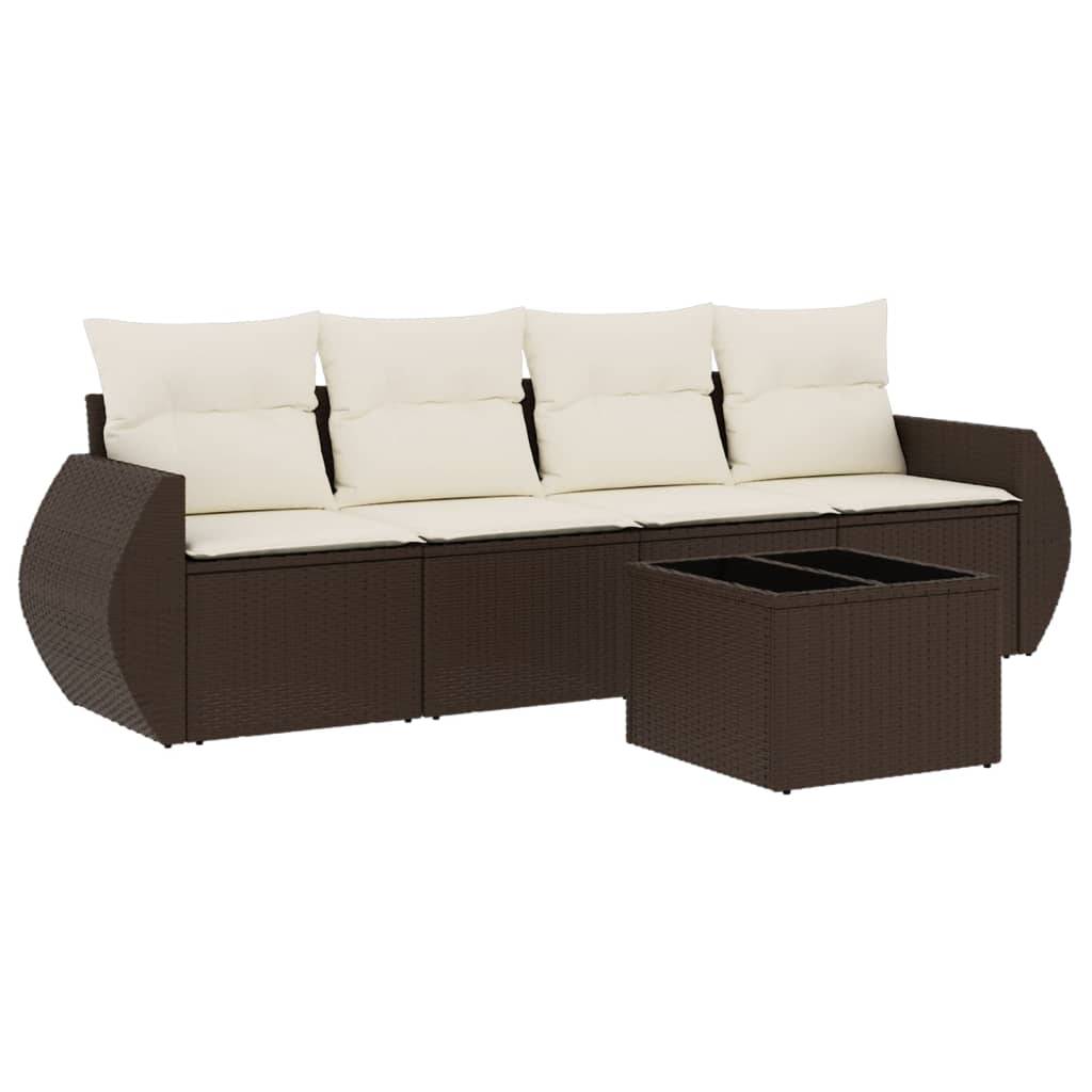 vidaXL 5-tlg. Garten-Sofagarnitur mit Kissen Braun Poly Rattan