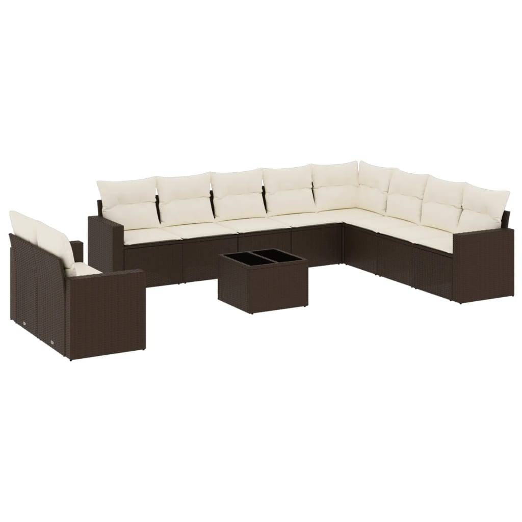 vidaXL 11-tlg. Garten-Sofagarnitur mit Kissen Braun Poly Rattan